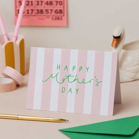 'Happy Mother's Day' Pink Stripe Green Foil Card: Naked