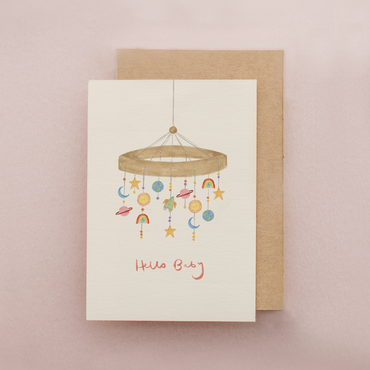 Hello New Baby Nursery Mobile Pregnancy Announcement Card