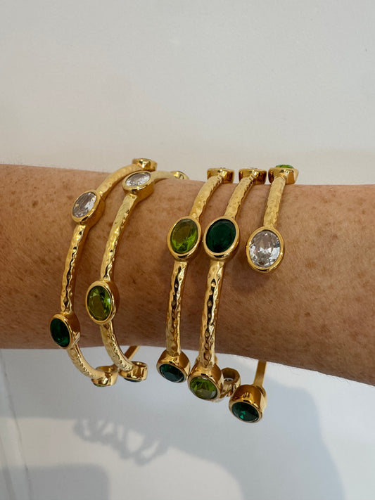 Crystal hammered bangle