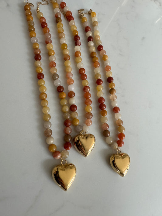 Amber heart beaded necklace