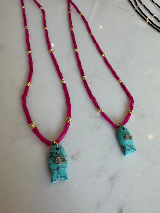 Pink Fish Charm necklace