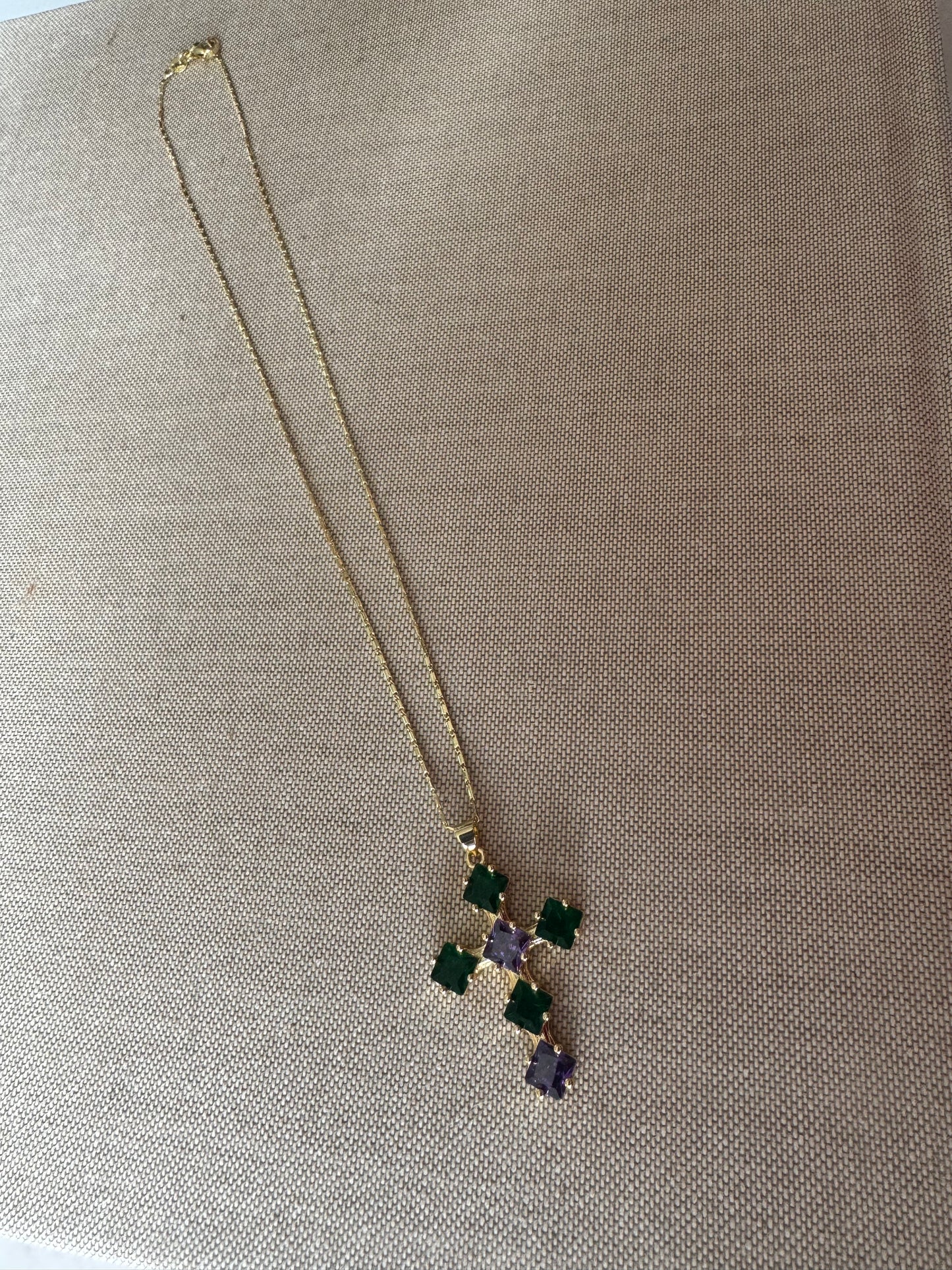 Green & Purple Cross necklace