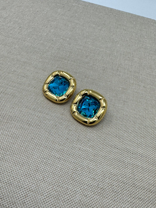 Sofia Chunky Gem Earrings : Blue