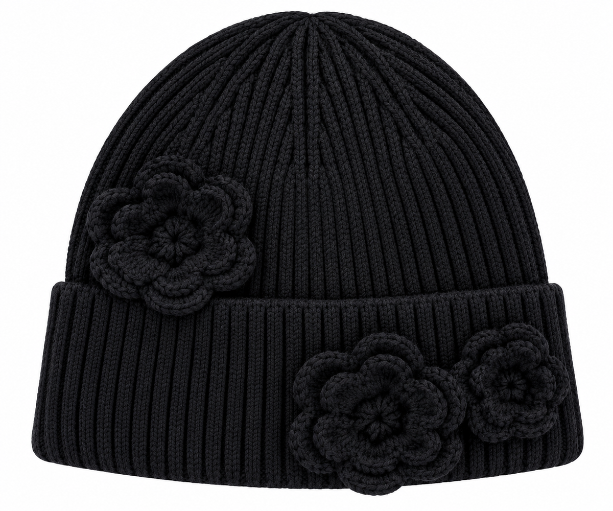 Crochet Flower Knit Beanie