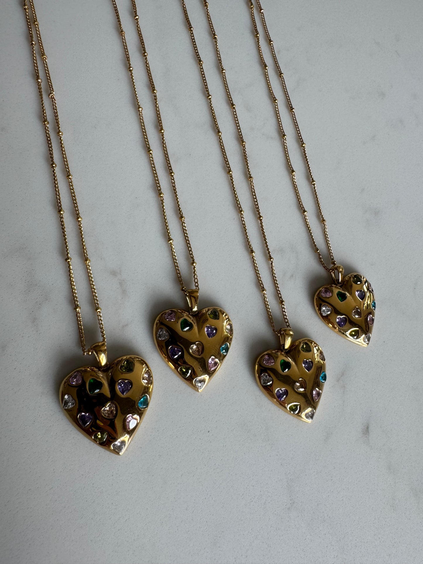 Chunky gem Heart necklace : Multicolored