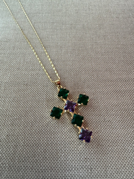 Green & Purple Cross necklace