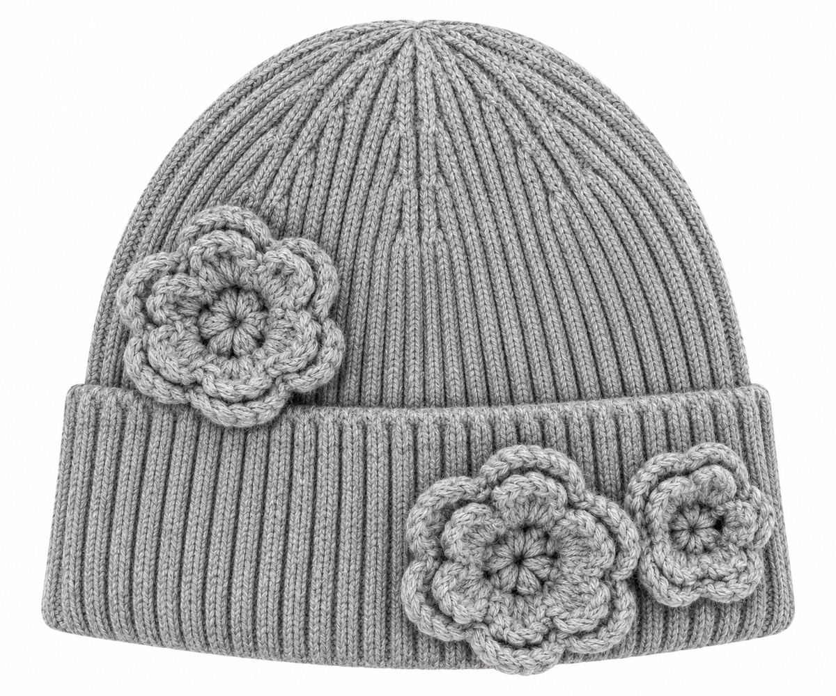 Crochet Flower Knit Beanie