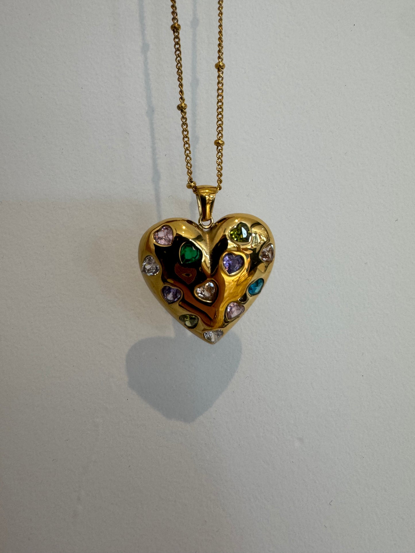 Chunky gem Heart necklace : Multicolored