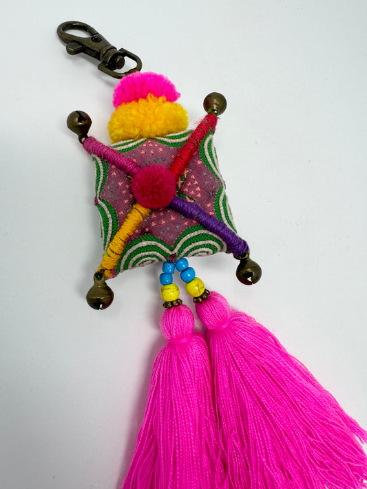 Embroidered tassel keyring : Deep Pink