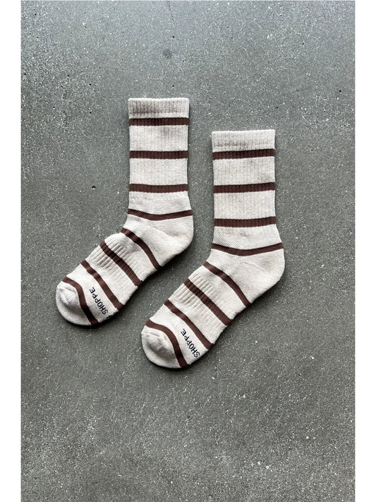Le Bon Stripe Boyfriend Socks in Flax
