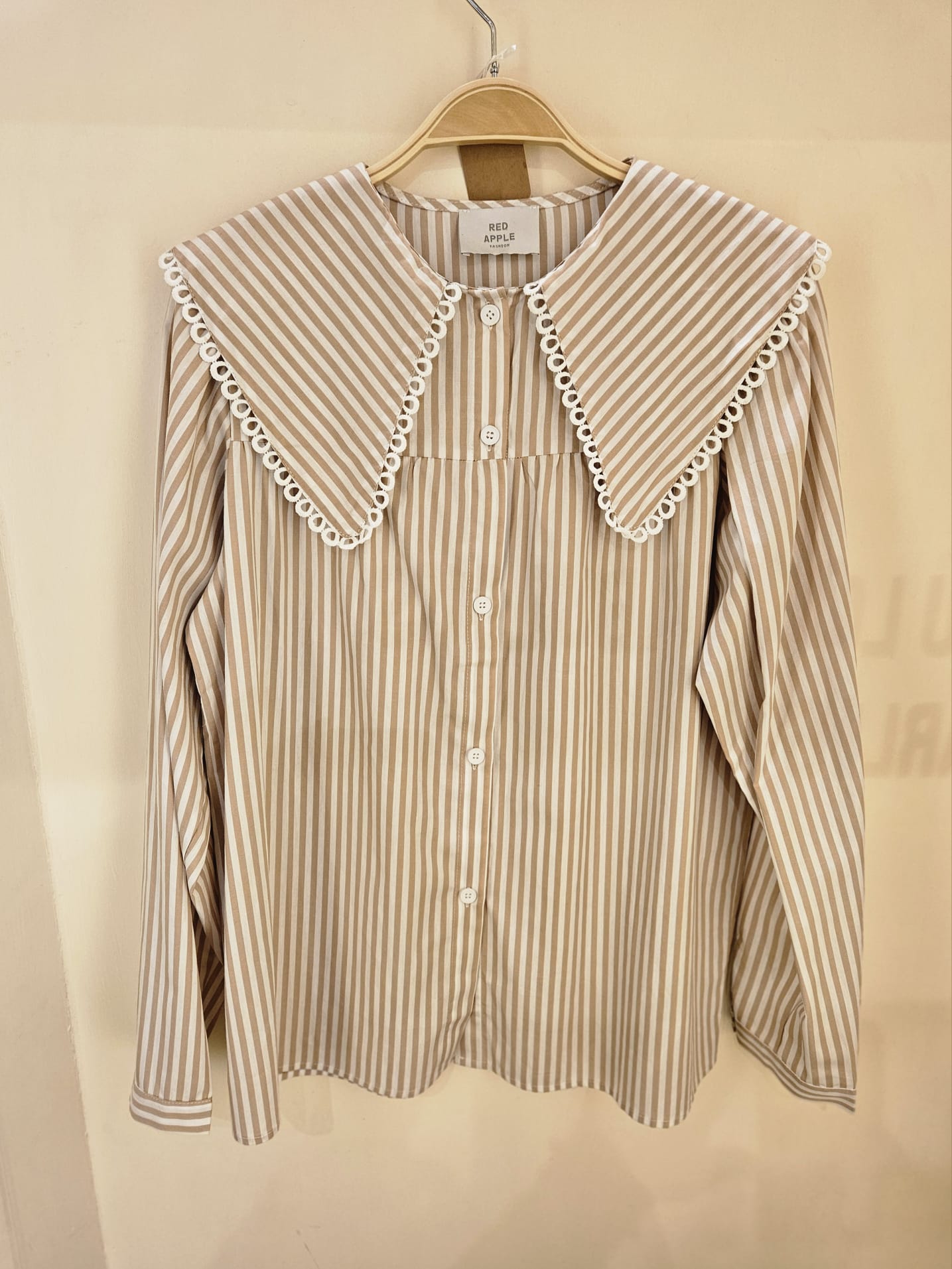 Stripe frill collar shirt in Beige