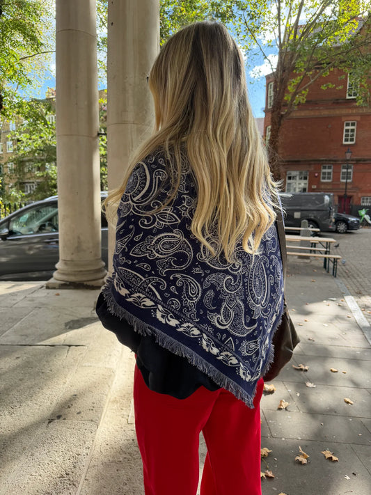 Triangle Paisley Scarf - Navy
