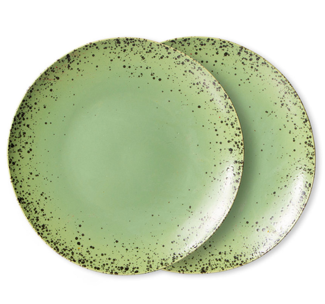 HKliving : 70s ceramics: dinner plates, kiwi (set of 2)