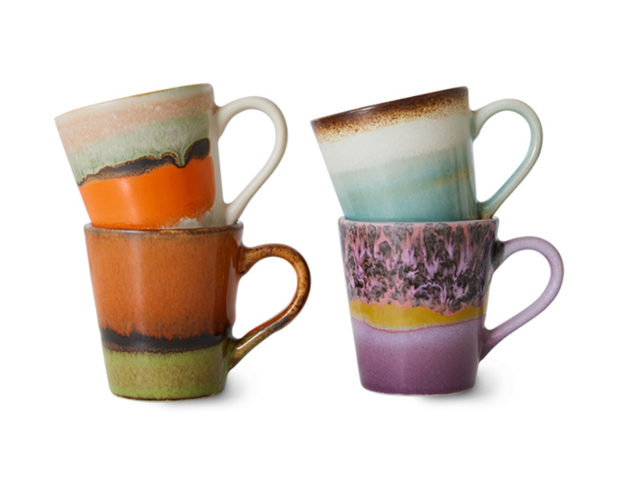 HKliving : 70s ceramics: espresso mugs, retro (set of 4)