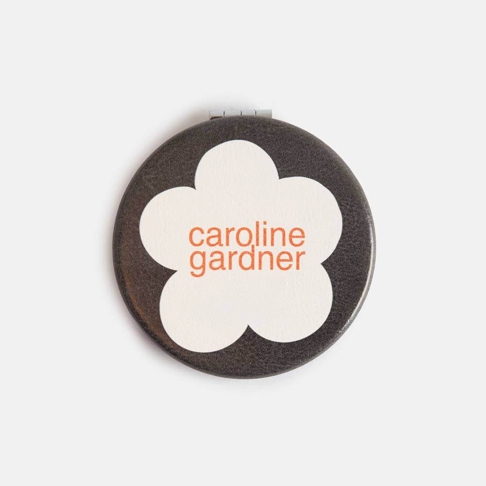 Multi Flower Charcoal Round Pocket Mirror