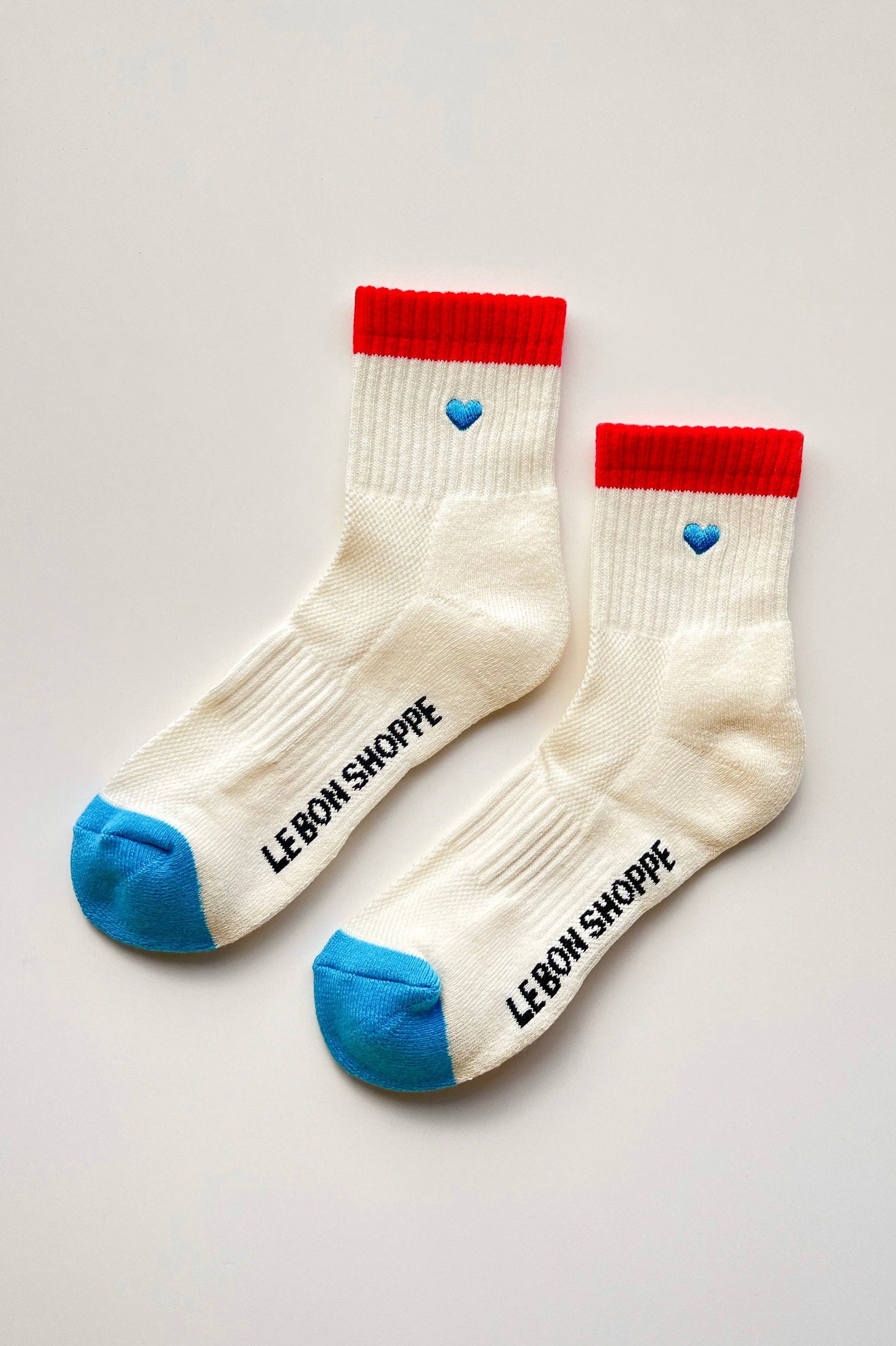 Embroidered Color Block Girlfriend Socks : BLUE RED + HEART