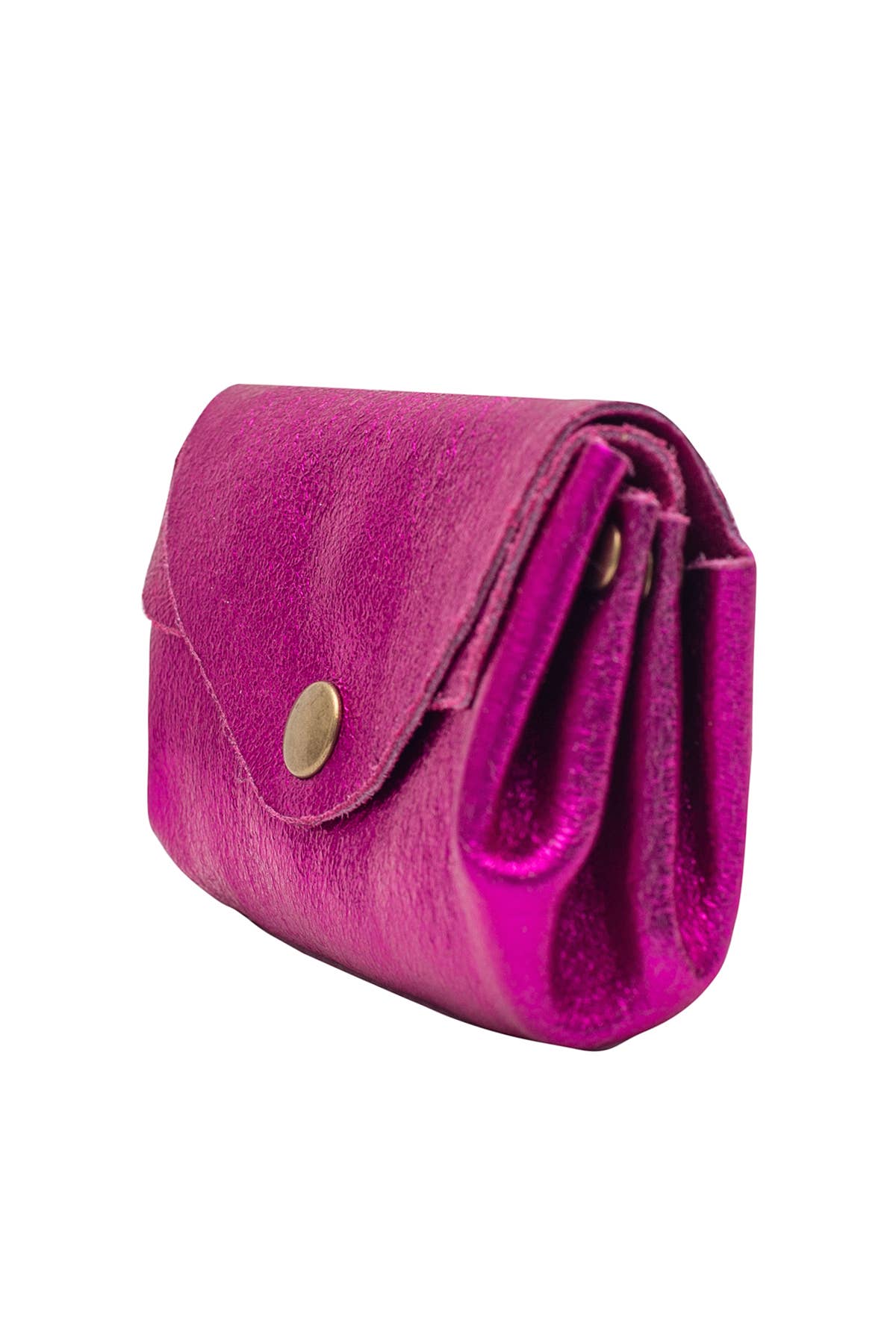 Small Leather purse: Fuchsia Metal