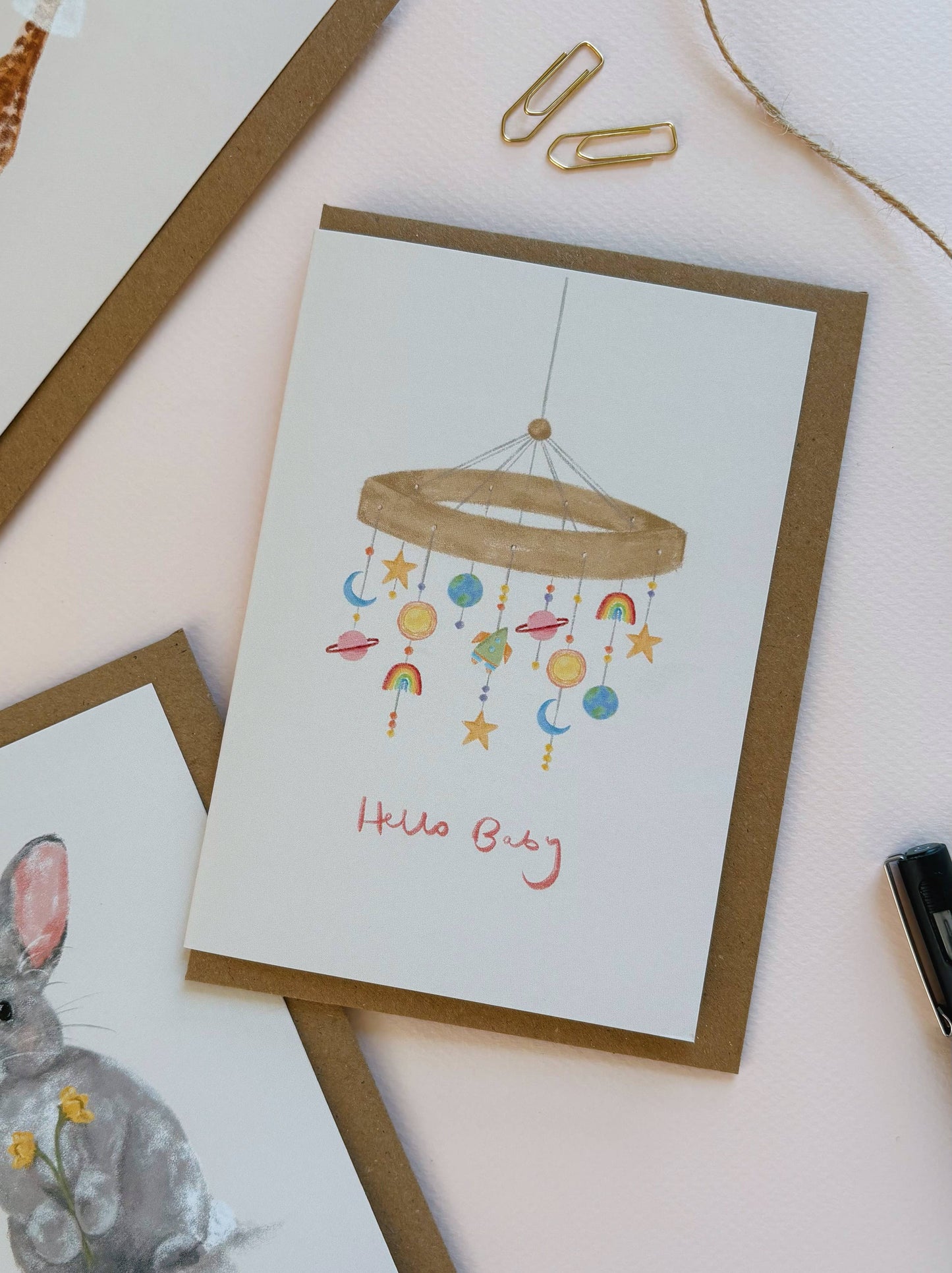 Hello New Baby Nursery Mobile Pregnancy Announcement Card