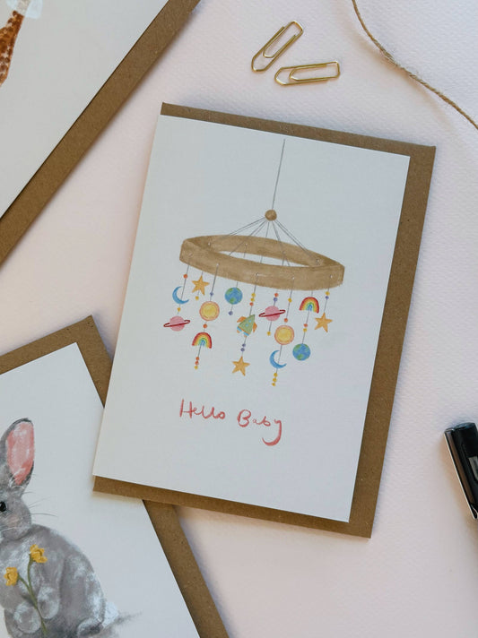 Hello New Baby Nursery Mobile Pregnancy Announcement Card
