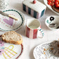 Flowers in Vase/Wine Scallop Border Round Plate