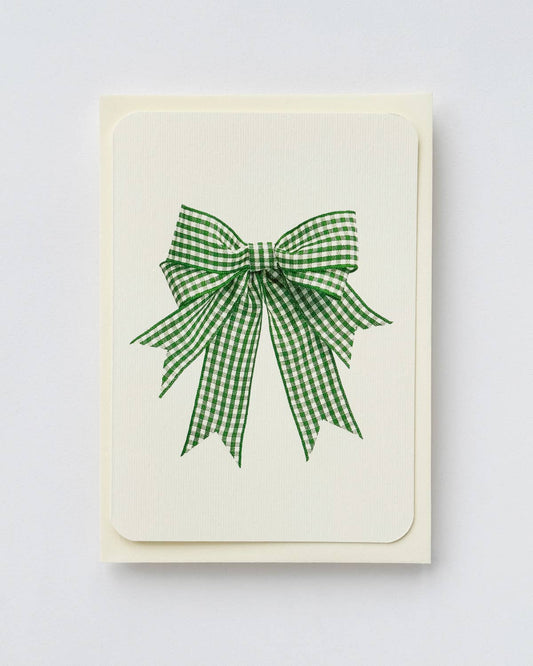 Double Tail Green Gingham Bow Greeting Card: Individual