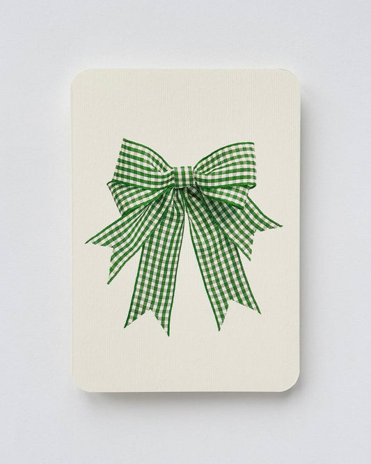 Double Tail Green Gingham Bow Greeting Card: Individual