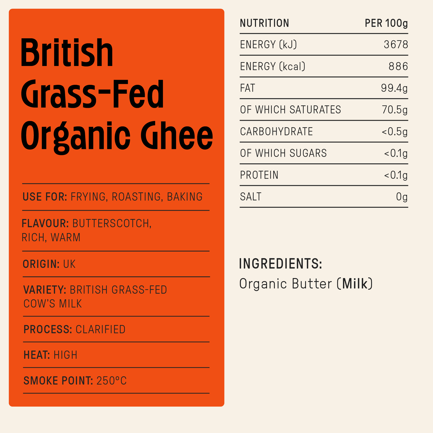 Organic British Grass-Fed Ghee 450g