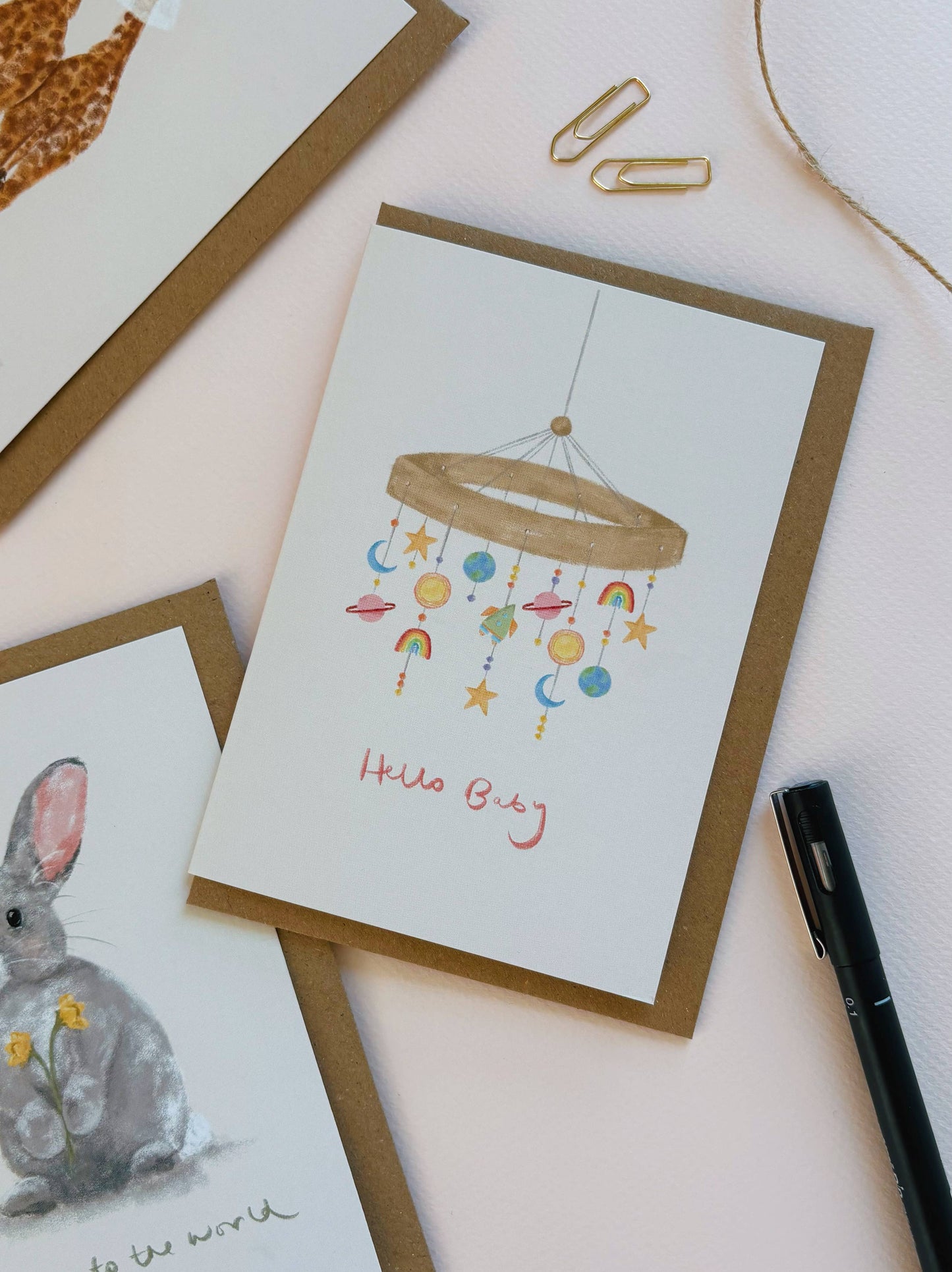 Hello New Baby Nursery Mobile Pregnancy Announcement Card
