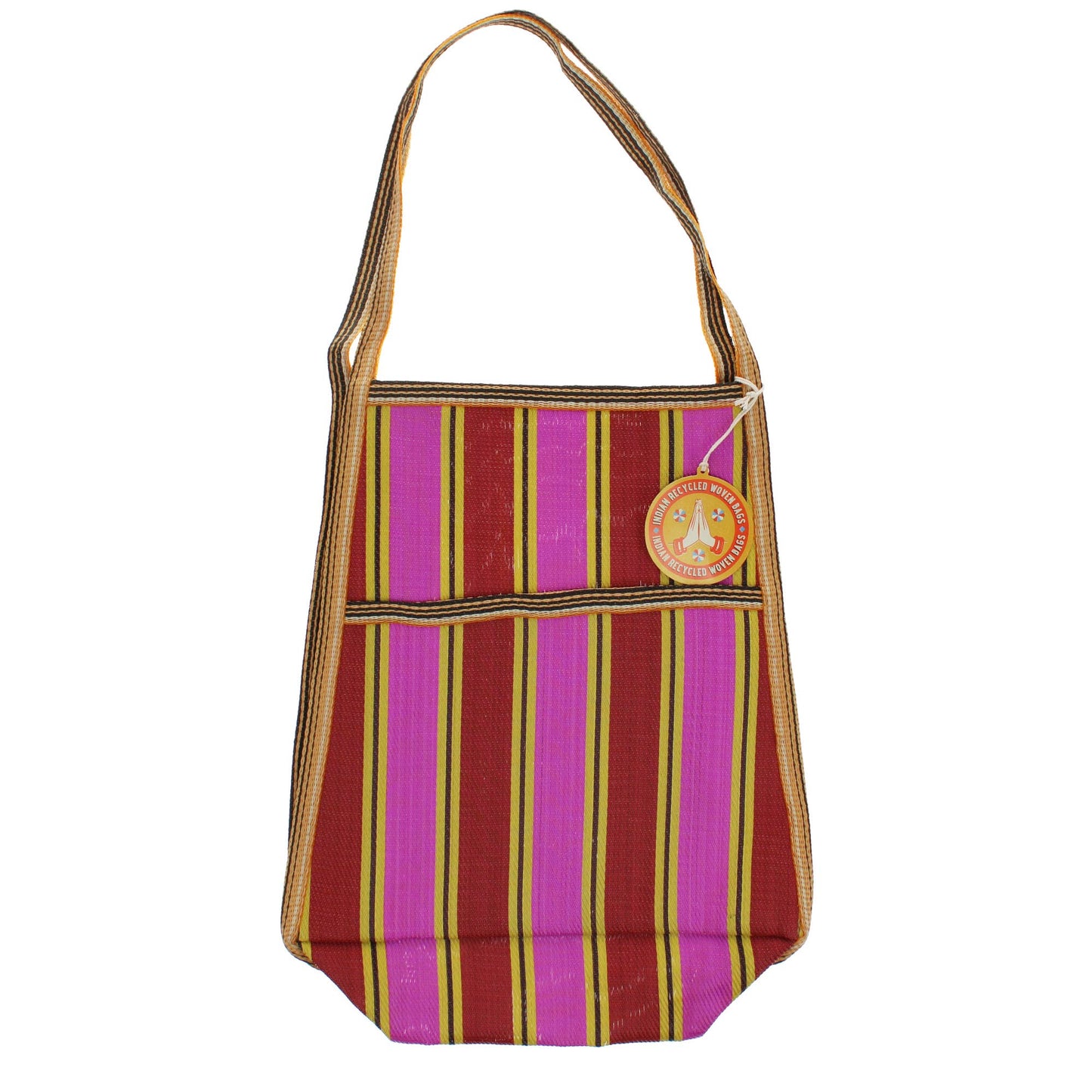 Recycled woven bag with side pocket - Yellow, pink, red