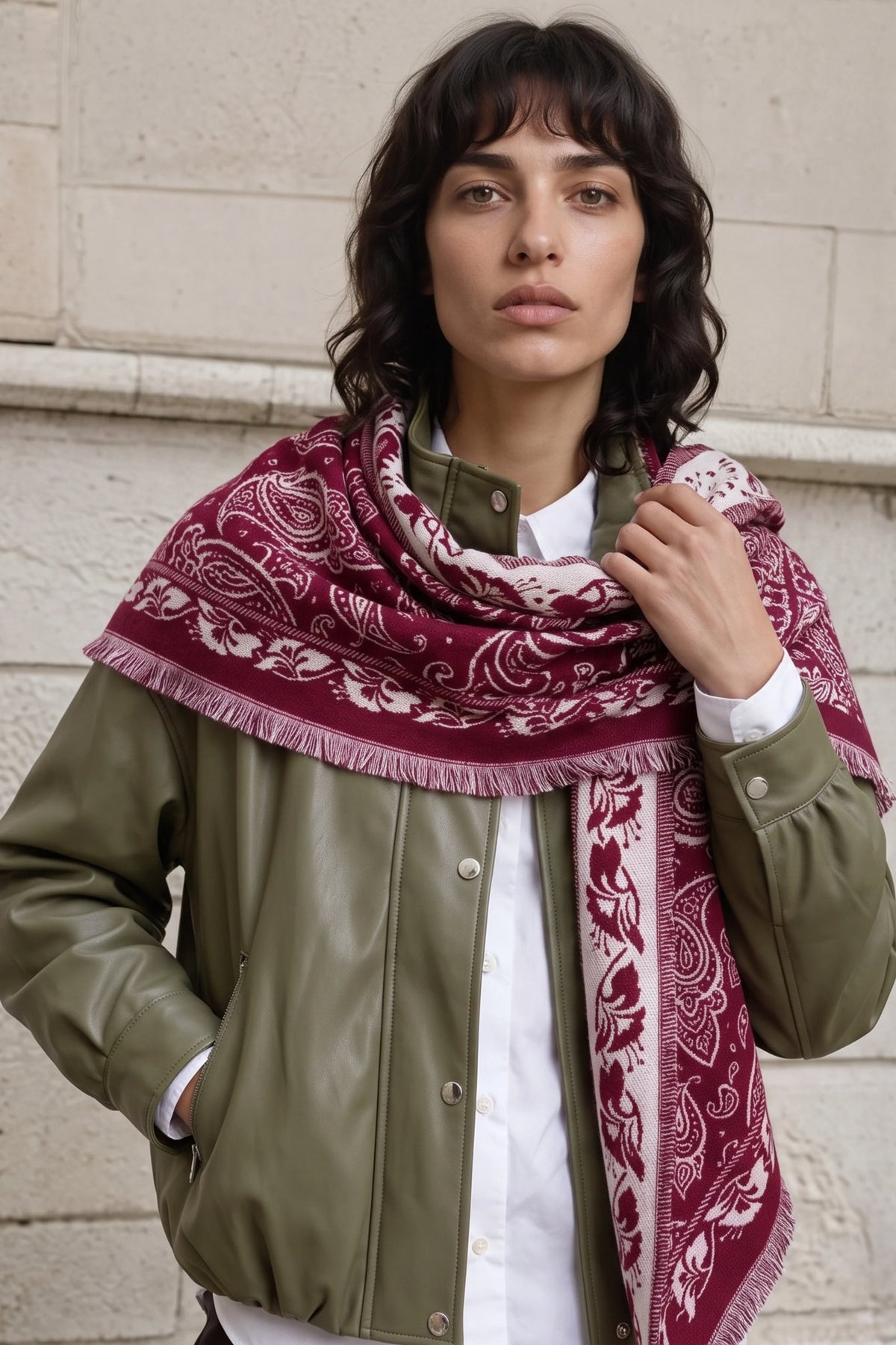 Large Triangle Paisley Scarf - Red
