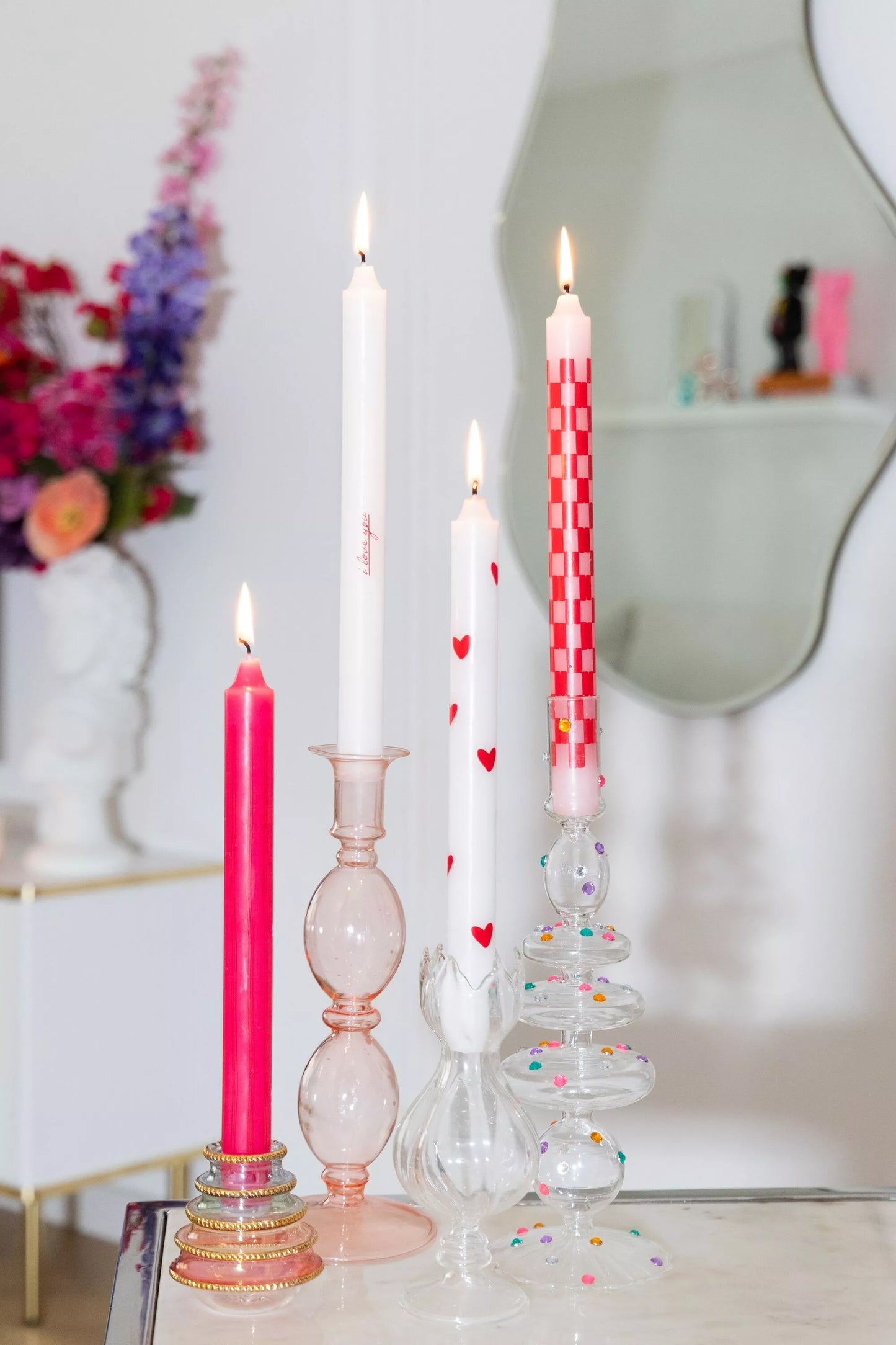 Love Print Taper Candles - Set of four