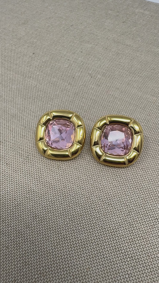 Sofia Chunky Gem Stone Earrings : Pink