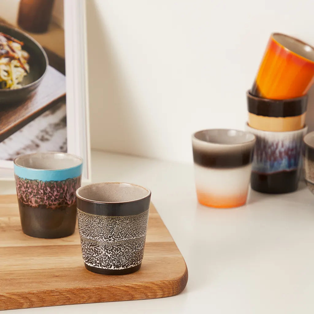 HKliving - 70s ceramics: coffee mugs, Stellar (set of 6)