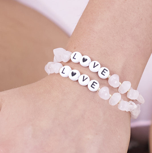 Crystal Bisous Love Hearts Rose Quartz Crystal Healing Bracelet