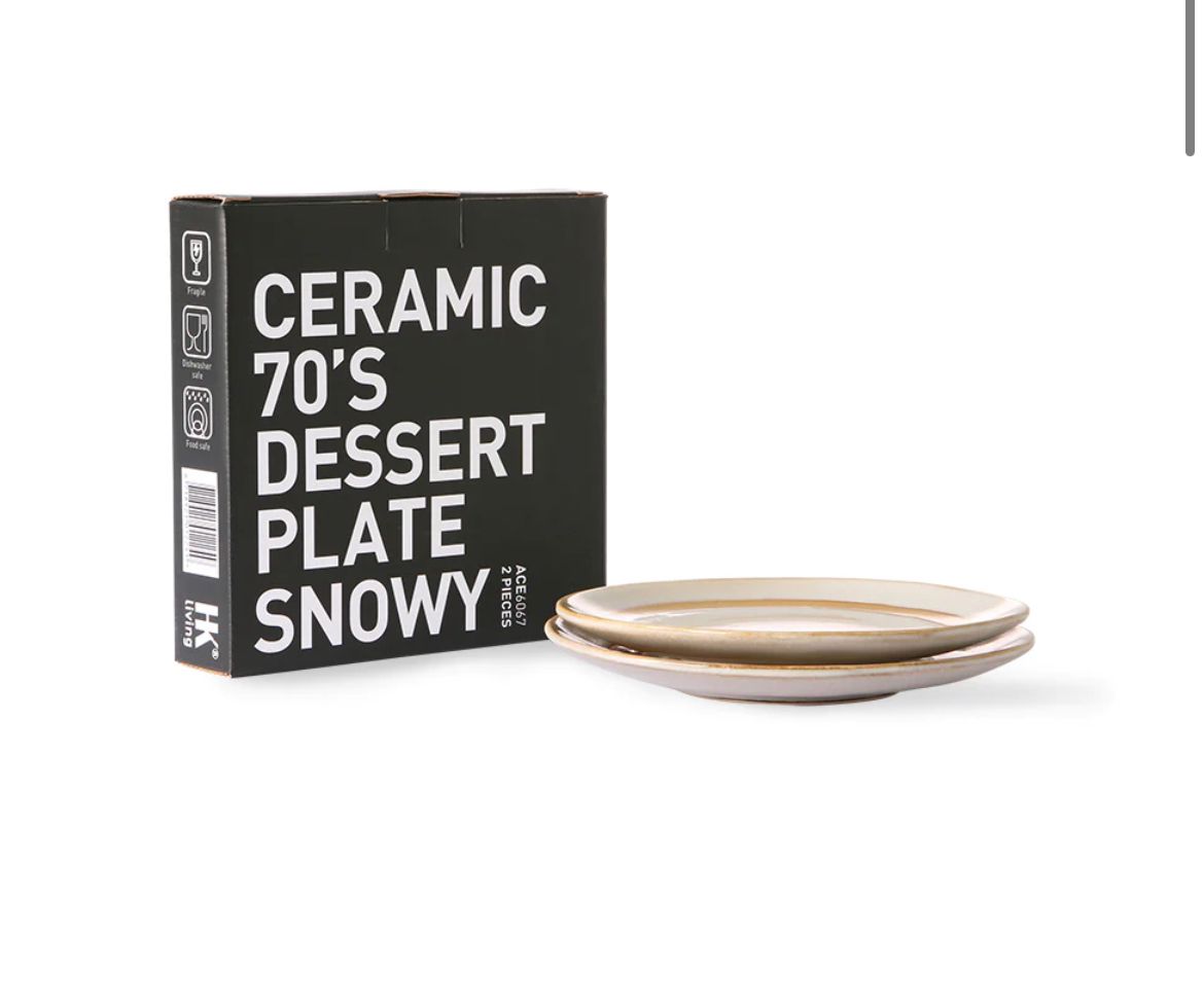 HKliving 70s ceramics: dessert plates: Snow (set of 2)